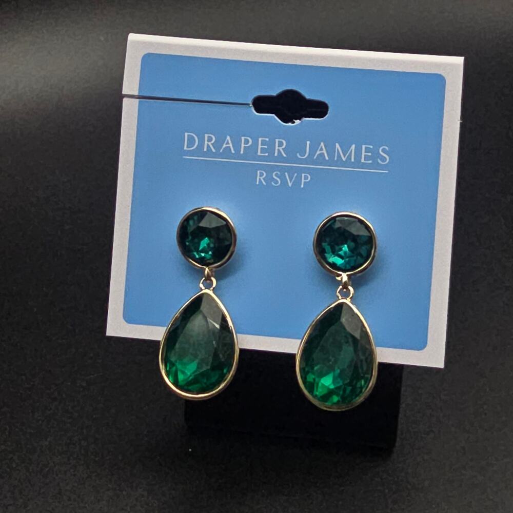 Draper James Green Rhinestone Tear Drop Earrings NWT On Card